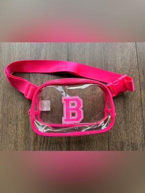 Amazon Clear Crossbody Bag with Hot Pink Trim and 'B' Accent